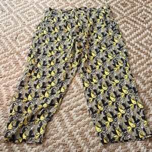 Etro Yellow Black Tan Paisley-Print pants 100% silk made in Italy